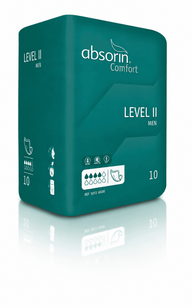 Absorin Comfort Level II voor mannen, groen incontinentieverband in verpakking met 10 stuks voor licht urineverlies