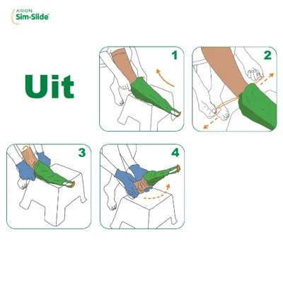 Instrutie voor uittrekken van Sim-Slide aantrekhulpmiddel voor steunkousen met open teen
