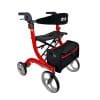 Drive Rollator Nitro met zachte wielen in rood, met zitting, rugband en tas voor veilig lopen binnen en buiten