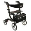 Drive Nitro rollator zwart met zachte banden, zitting, rugband en opbergtas voor comfortabel gebruik binnen en buiten