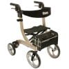 Rollator Nitro van Drive in champagne met zachte banden, zitting en tas voor comfortabel lopen binnen en buiten