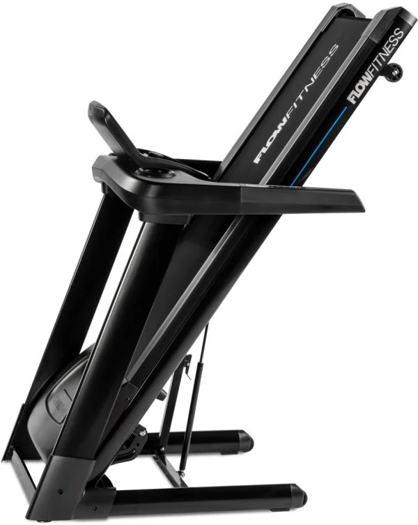 Loopband T2i van het merk Flow Fitness geschikt tot 180 kg. Ingeklapt