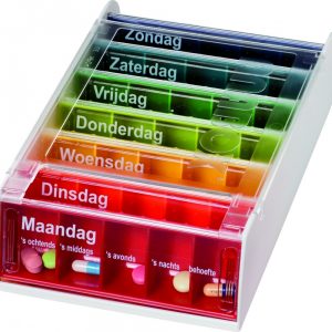 medicijndoos anabox voor 7 dagen in de week en elke dag heeft andere kleur
