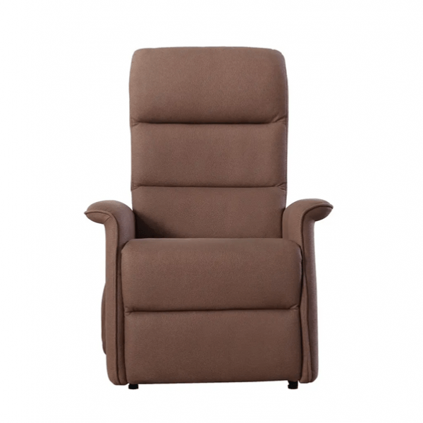 Sta-op stoel Torino waarvan de rugleuning en beensteun apart zijn te bedienen. Kleur bruin in rechte stand