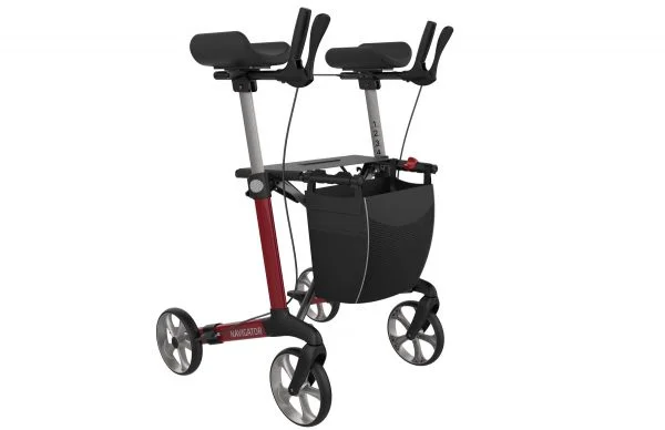 Rollator Rehasense Navigator met armschalen in de kleur rood