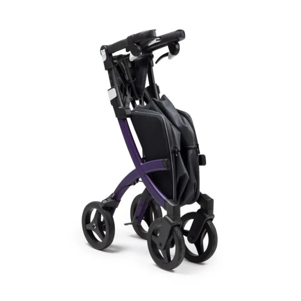 Rollator Rollz Flex 2 met zachte wielen en een extra grote boodschappentas ingeklapt