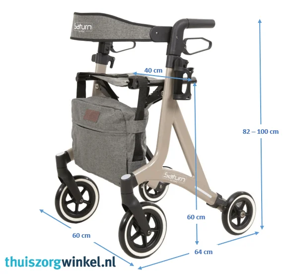Saturn Rollator van Thuiszorgwinkel.nl met afmetingen