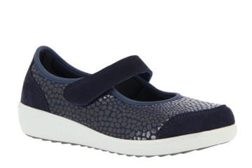 Donkerblauwe Varomed Sevilla ballerina met klittenbandsluiting, brede pasvorm en witte zool