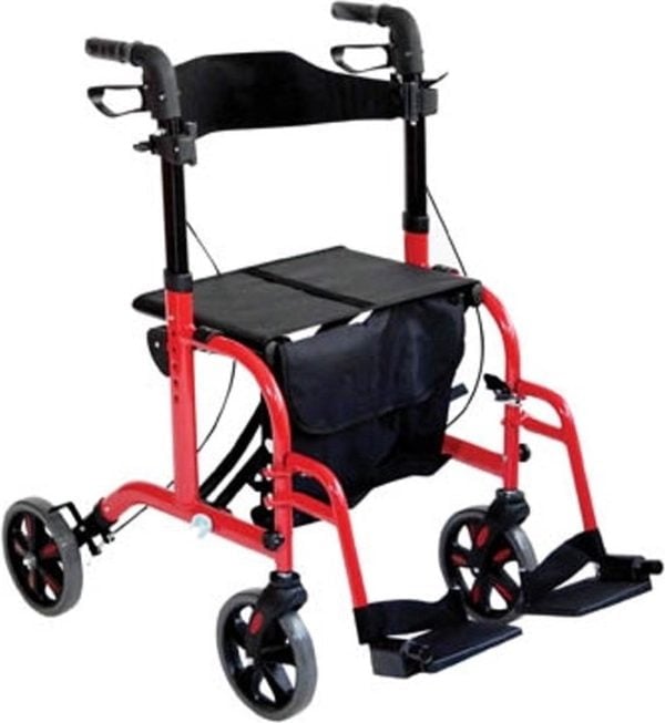 Aidapt VP184 rolstoel en rollator in een. In de kleur rood van Thuiszorgwinkel.nl