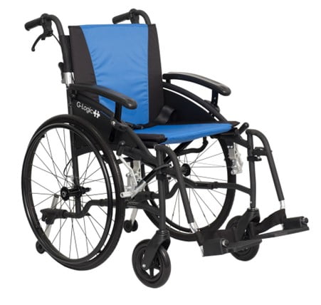 rolstoel Excel G-Logic in de bekleding kleur blauw/zwart