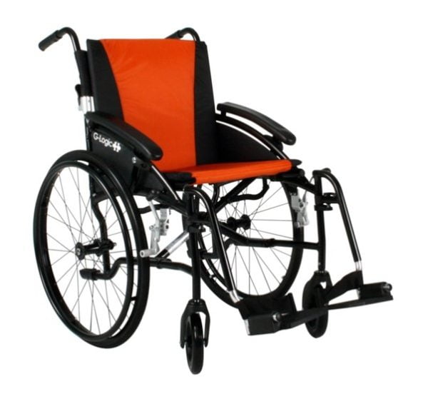 rolstoel Excel G-Logic in de bekleding kleur oranje/zwart