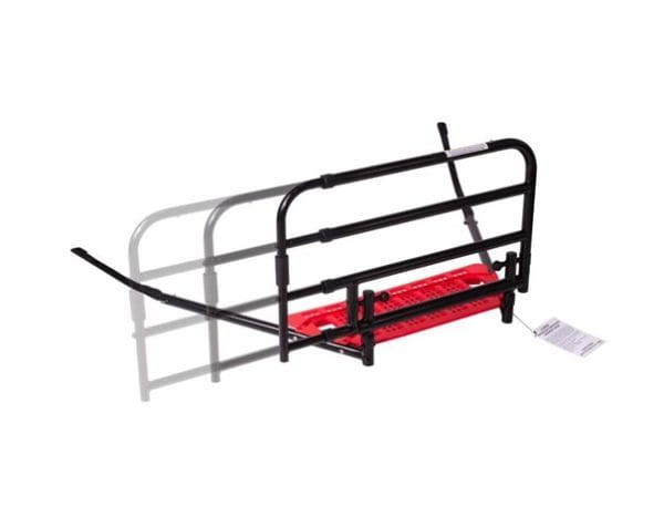 Sta-op hulp bedhek Pivot-rail, in lengte verstelbaar zwart bedhek met rode basis voor veilig in en uit bed stappen.