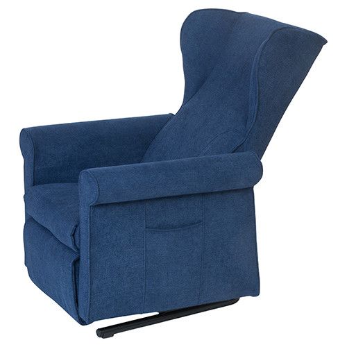 Doge Dumbo sta-op stoel in de kleur blauw te bestellen in vele materialen en stoffen met rugleuning naar beneden
