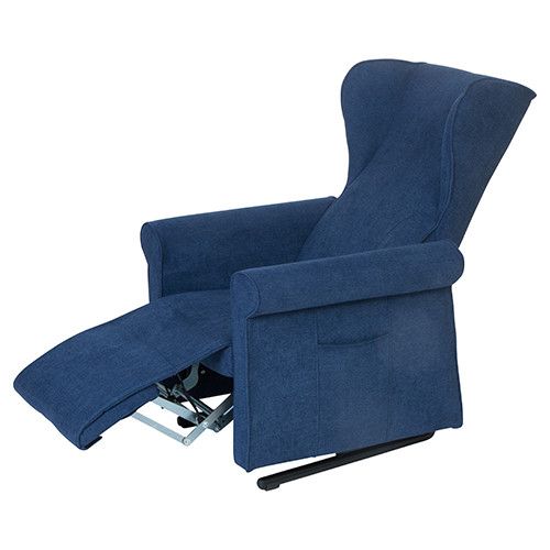 Doge Dumbo sta-op stoel in de kleur blauw te bestellen in vele materialen en stoffen in relax stand