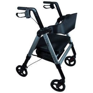 Aidapt Rollator XL De Luxe bariatrische rollator met aluminium frame, zitting, rugsteun en boodschappentas voor binnen en buiten.