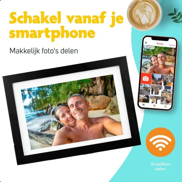 Digitaal fotolijst van het merk Puro & Co verkrijgbaar in 3 maten en diverse kleuren. Dit is zwart met wit venster