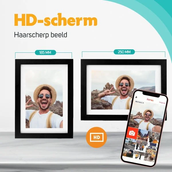 Digitaal fotolijst van het merk Puro & Co verkrijgbaar in 3 maten en diverse kleuren. Dit is zwart met wit venster