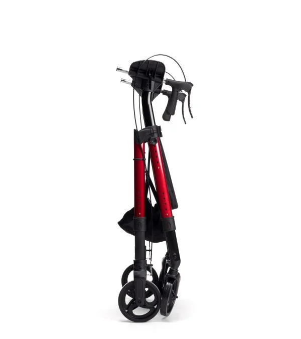 Goliat Atro rollator met armschalen voor gewicht tot 200 kg in de kleur rood ingeklapt