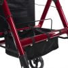Goliat Atro rollator met armschalen voor gewicht tot 200 kg in de kleur rood in hoogte verstelbare zitting met daaronder een boodschappentas