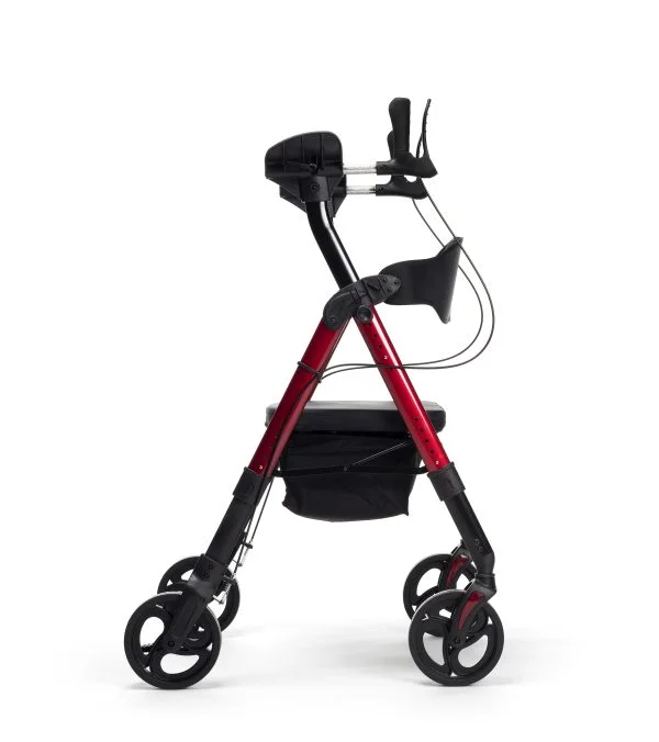 Goliat Atro rollator met armschalen voor gewicht tot 200 kg in de kleur rood bezien van zijzijde