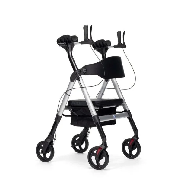 Goliat Atro rollator met armschalen voor gewicht tot 200 kg in de kleur zilver