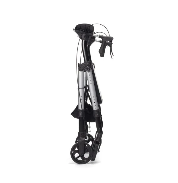 Goliat Atro rollator met armschalen voor gewicht tot 200 kg in de kleur zilver ingeklapt