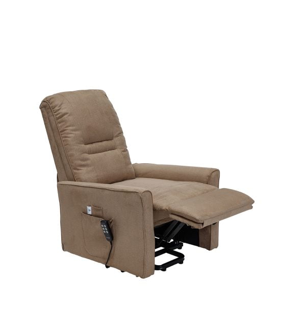 Clever sta-opstoel met 2-motoren is een heerlijke relaxstoel in kleur zand, grijs en bruin in beenstand