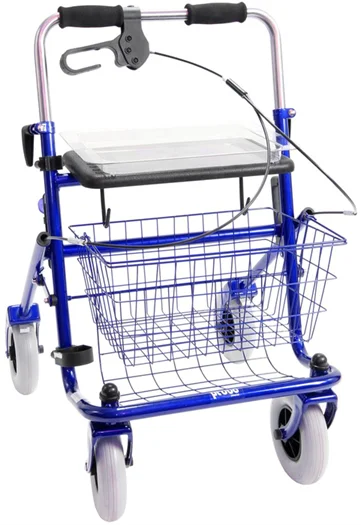 Rollator met duwbeugel en eenzijdige rem in kleur blauw rechter rem