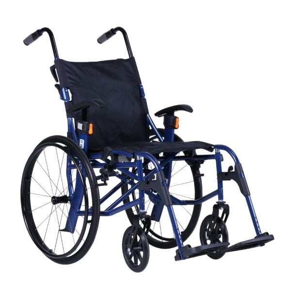 De lichtgewicht zelfbeweger rolstoel weegt slechts 10,9 kg. Dit is de kleur blauw