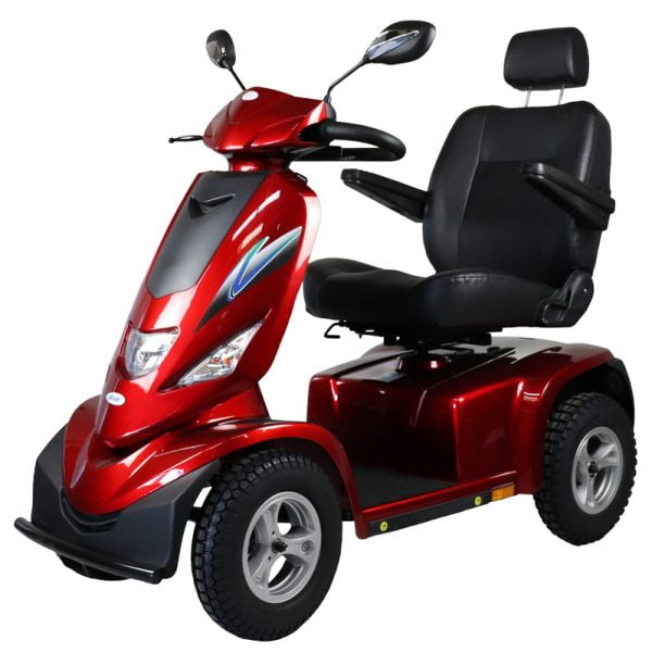 Scootmobiel 4- wiel Bluster met snelheid van 15 km per uur in kleur rood