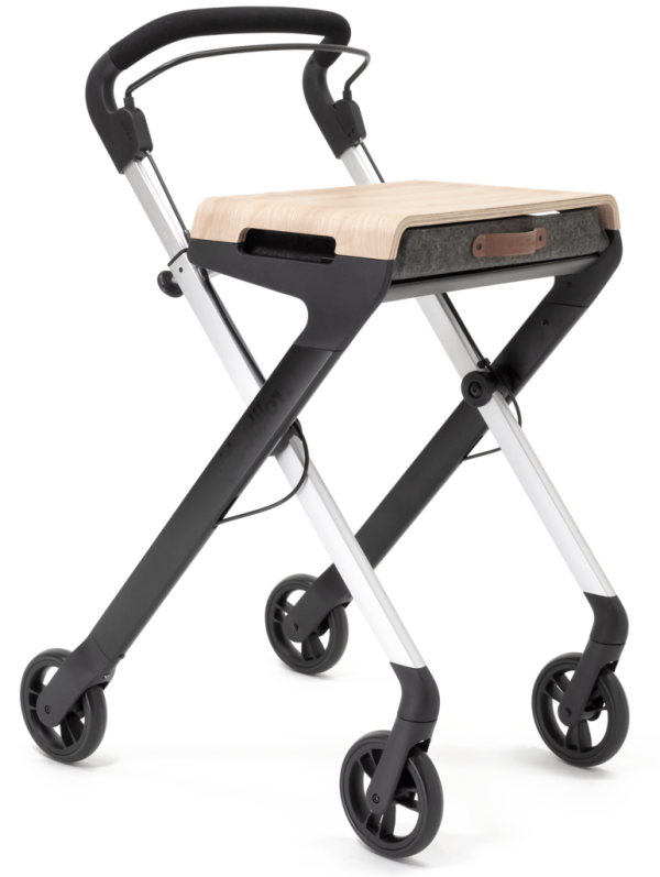 Rollator Rollbuddy wit met omgekeerd remsysteem en lichtgewicht frame voor gebruik binnenshuis.