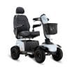 Scootmobiel Excel Galaxy Compact II EVO in de kleur lichtblauw. Dit is de zijzijde.