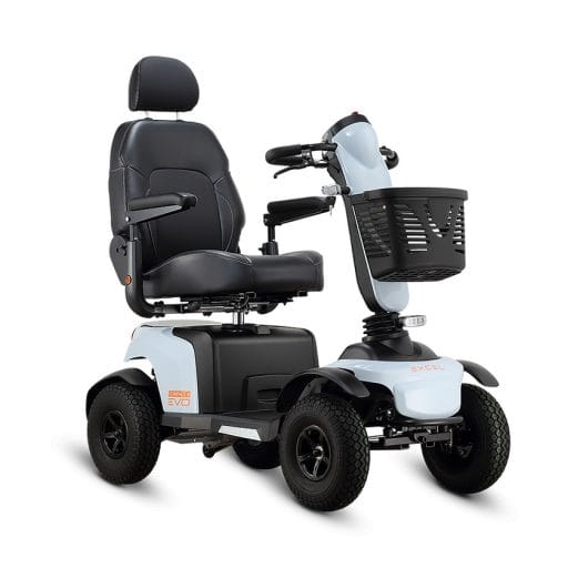 scootmobiel_excel_galaxy_compact_II_EVO_cloud_blue_thuiszorgwinkel.nl Scootmobiel Excel Galaxy Compact II EVO in de kleur lichtblauw. Dit is de zijzijde.
