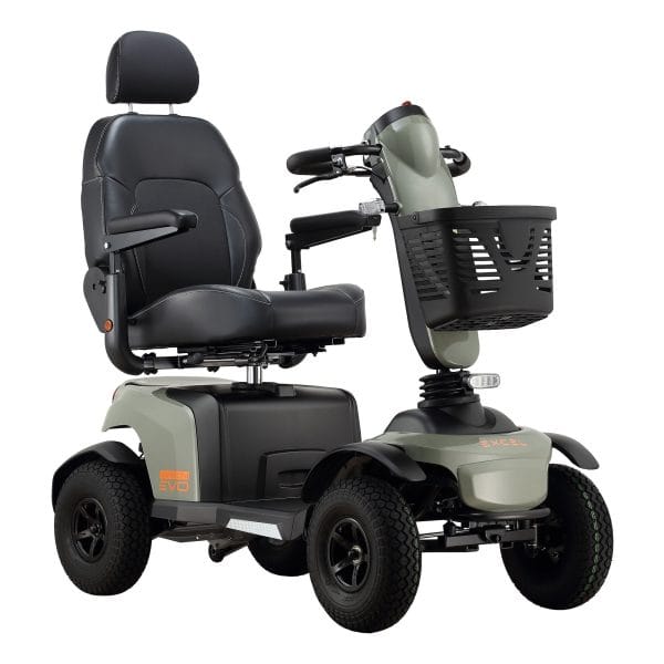 Scootmobiel Excel Galaxy Compact II EVO in de kleur groen. Dit is de zijzijde.