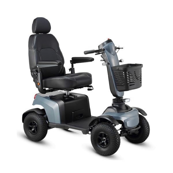 Scootmobiel Excel Galaxy Compact II EVO in de kleur donkergrijs. Dit is de zijzijde.
