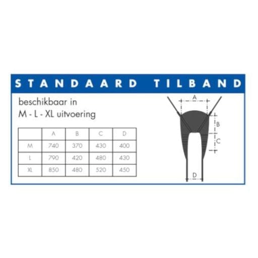 Maattabel vermeiren voor tilband standaard uitvoering.