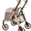 Rollator met koeltas en nettas waar u voor 10 kg in kunt vervoeren. Bezien van de zijzijde
