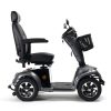 Scootmobiel Vermeiren Carpo 4D antracietgrijs met hoge comfortstoel, mand en vier luchtbanden, zijaanzicht studio-opname.