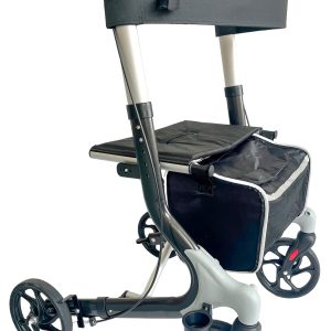 Aidapt lichtgewicht rollator VP185NL donkergrijs met zitting, boodschappentas en stokhouder, inklapbaar aluminium model.
