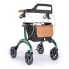 Saljol Carbon rollator in groen met tas, kurken handgrepen en grote wielen voor stabiele ondersteuning onderweg