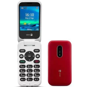 Dit is de doro 2880 telefoon in de kleuren rood van de achterkant en voorkant
