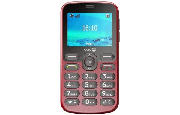 Doro telefoon 1880 rood van de voorkant - Thuiszorgwinkel.nl