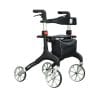 Rollator Manhattan in de kleur zwart is compleet met tas en rugsteun.