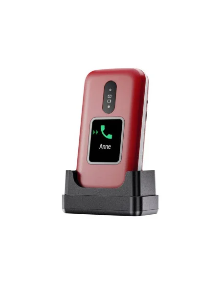 Dit is de doro 2880 telefoon in de kleur rood