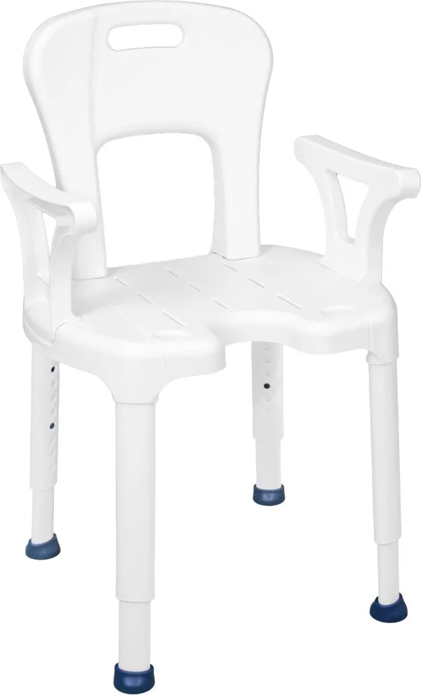 Douchestoel All in One van het merk is een stevige stoel die eenvoudig is aan te passen naar uw wensen.