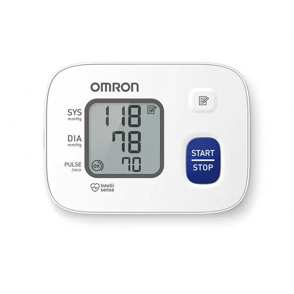 OMRON RS2 pols bloeddrukmeter met digitaal scherm en START/STOP-knop voor snelle, eenvoudige meting thuis.