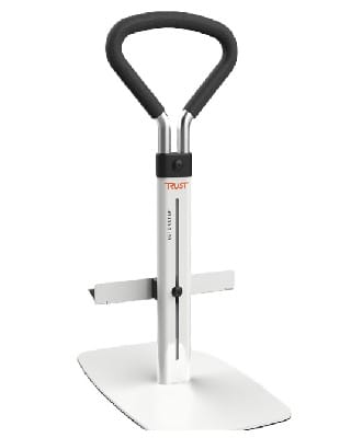 Sta-ophulp Let's Get Up bedbeugel met metalen bodemplaat en zwart ergonomisch handvat voor veilig opstaan.