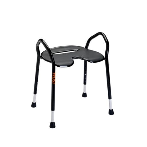 Douchekruk Let’s Enjoy met brede ergonomische zitting Zwarte douchekruk Let’s Enjoy van TrustCare met brede ergonomische zitting, open voorkant, handgrepen en in hoogte verstelbare poten.