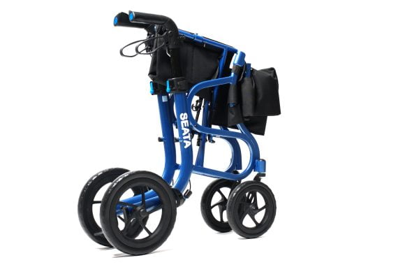 Rollator Seata uniek door zijn extra brede en comfortabele zitting. Ook inklapbaar