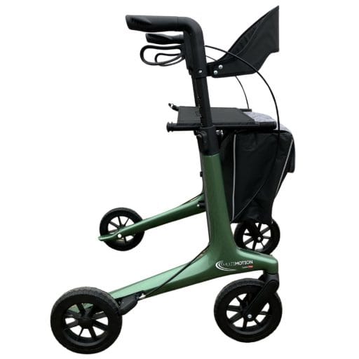 De MultiMotion Carbon rollator combineert een elegant design met ultiem gebruiksgemak. Kleur groen.